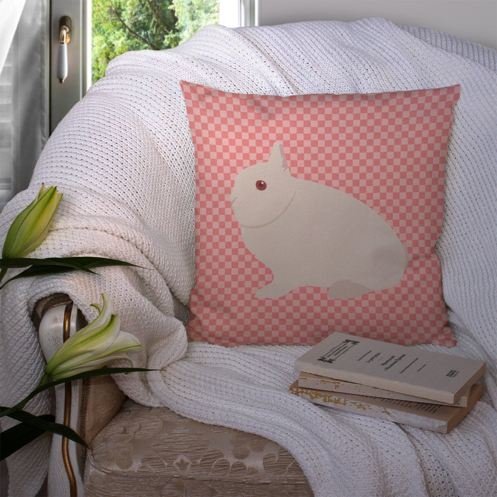 Hermelin Rabbit Pink Check Decorative Throw Pillow 14x14 Indoor Outdoor Accent Cushion, Fabric Cover with Insert for Sofa, Bed, Porch & Living Room
