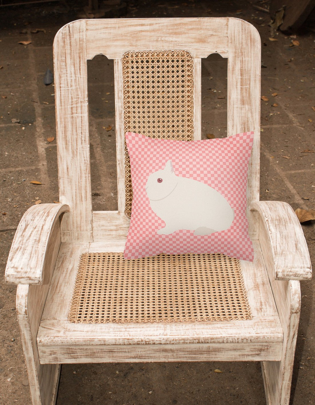 Hermelin Rabbit Pink Check Decorative Throw Pillow 18x18 Indoor Outdoor Accent Cushion, Fabric Cover with Insert for Sofa, Bed, Porch & Living Room