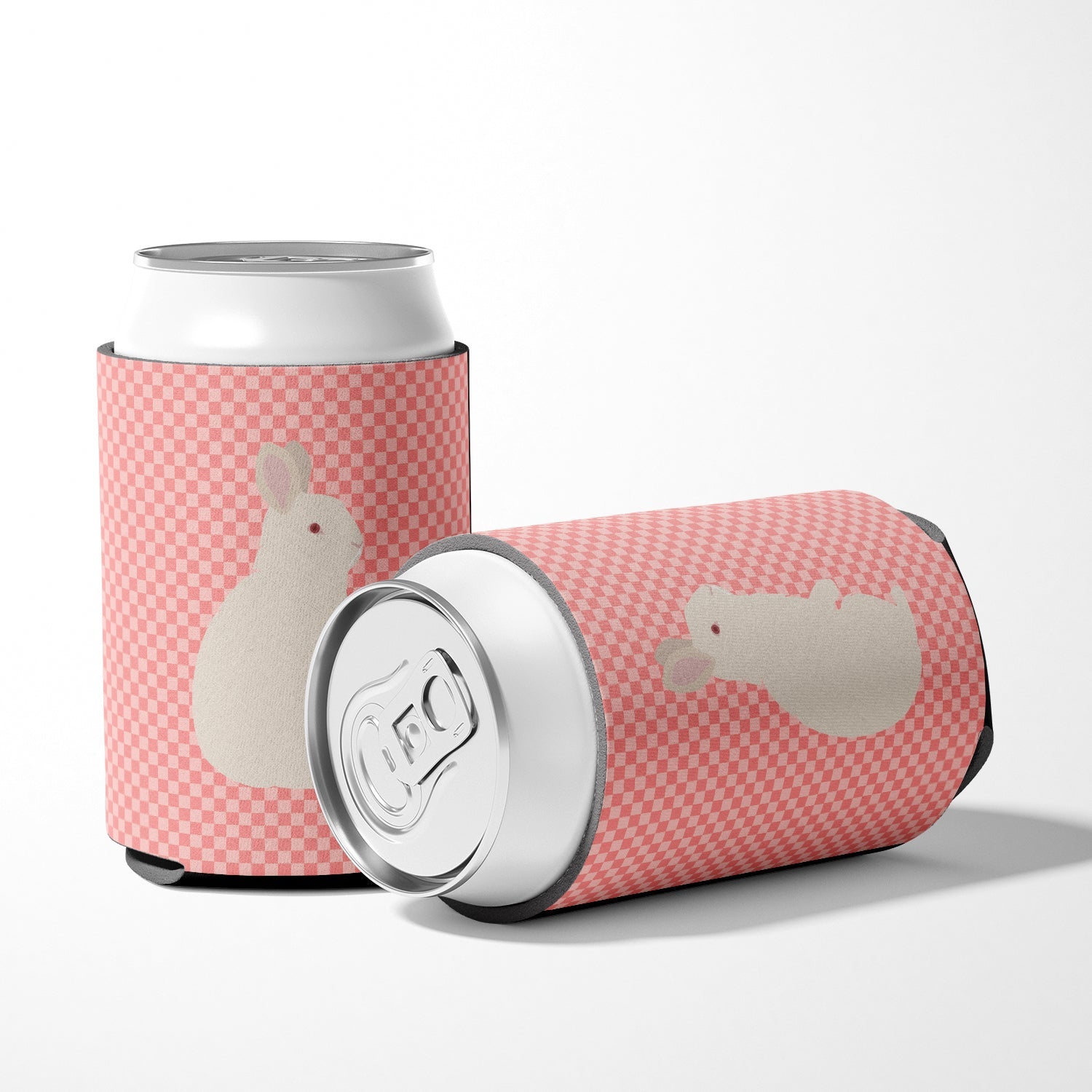 New Zealand White Rabbit Pink Check Can or Bottle Hugger Cooler Sleeve for Standard 12 oz Cans, Insulated Foam Beer & Soda Can Hugger Reusable