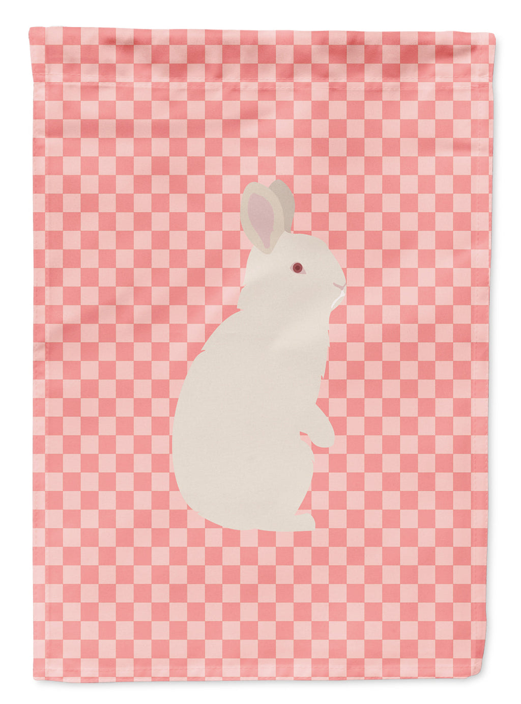 New Zealand White Rabbit Pink Check House Flag 28x40 Porch Sleeve Pole Decorative Outside Yard Banner Artwork Wall Hanging, Polyester