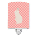 New Zealand White Rabbit Pink Check Ceramic Night Light Compact, UL-Certified, Ideal for Bedroom, Bathroom, Nursery, Hallway, Kitchen, 6x4x3, Multicolor