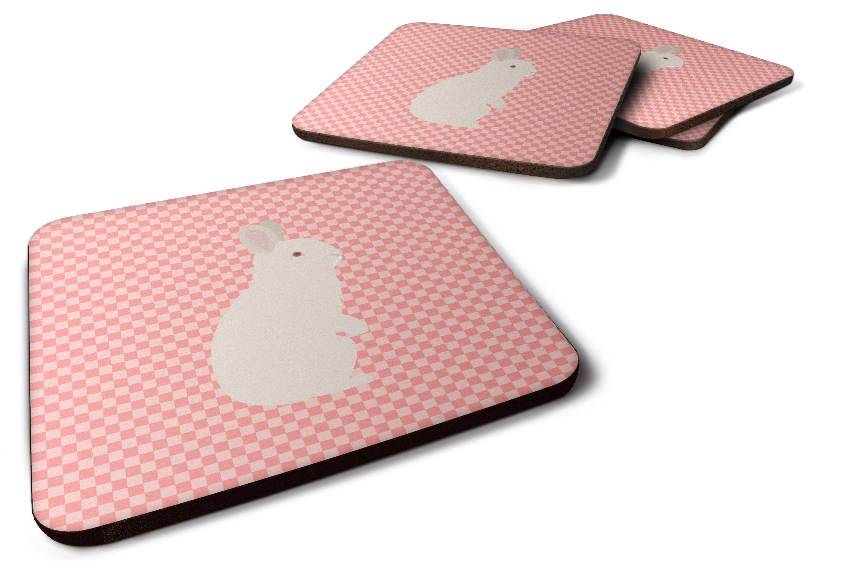 New Zealand White Rabbit Pink Check Foam Coasters Set of 4 Cup Coasters for Indoor Outdoor, Tabletop Protection, Anti Slip, Mouse pad Material