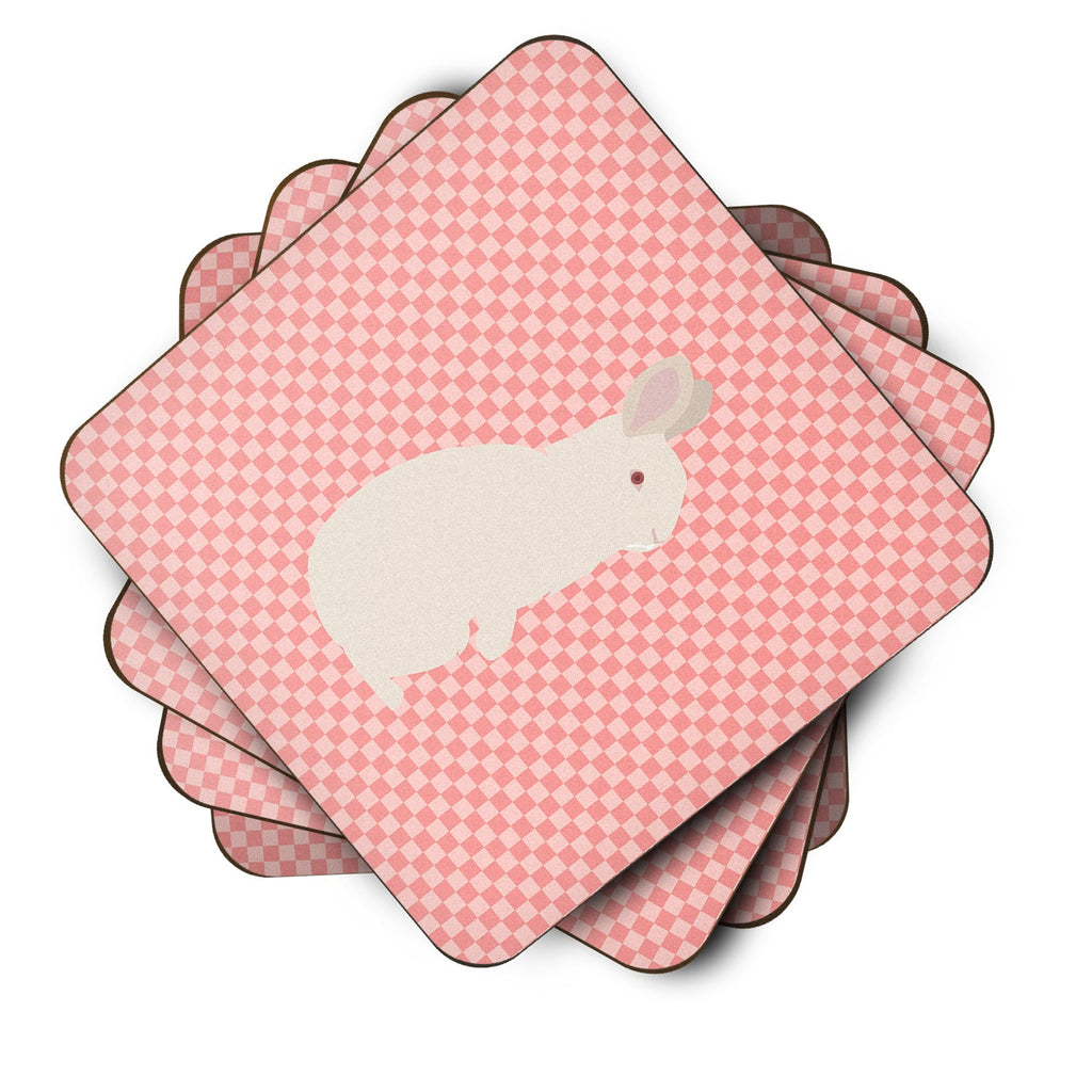 New Zealand White Rabbit Pink Check Foam Coasters Set of 4 Cup Coasters for Indoor Outdoor, Tabletop Protection, Anti Slip, Mouse pad Material