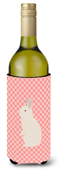 New Zealand White Rabbit Pink Check Wine Bottle Hugger Gift Sleeve for Standard 750 ml Bottles, Insulated Reusable Also Fits Mini Shot & Pint Bottles