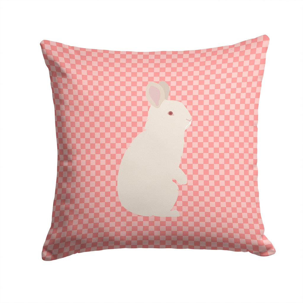 New Zealand White Rabbit Pink Check Decorative Throw Pillow 14x14 Indoor Outdoor Accent Cushion, Fabric Cover with Insert for Sofa, Bed, Porch & Living Room