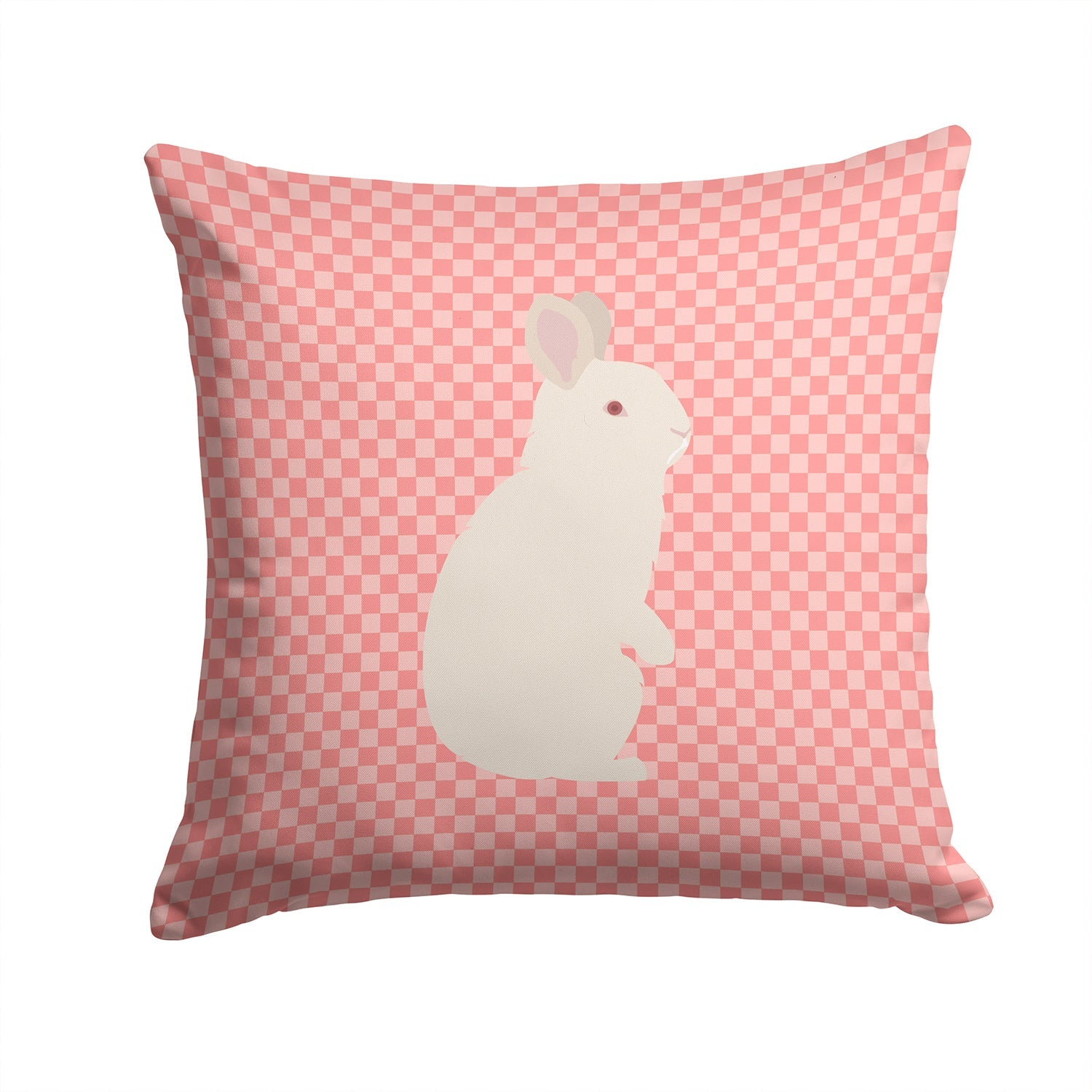 New Zealand White Rabbit Pink Check Decorative Throw Pillow 14x14 Indoor Outdoor Accent Cushion, Fabric Cover with Insert for Sofa, Bed, Porch & Living Room