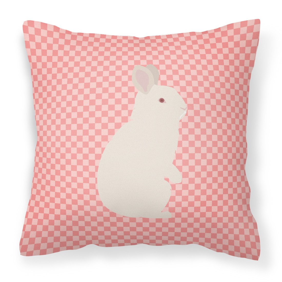 New Zealand White Rabbit Pink Check Decorative Throw Pillow 18x18 Indoor Outdoor Accent Cushion, Fabric Cover with Insert for Sofa, Bed, Porch & Living Room