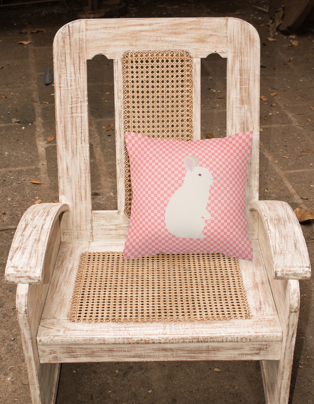 New Zealand White Rabbit Pink Check Decorative Throw Pillow 18x18 Indoor Outdoor Accent Cushion, Fabric Cover with Insert for Sofa, Bed, Porch & Living Room