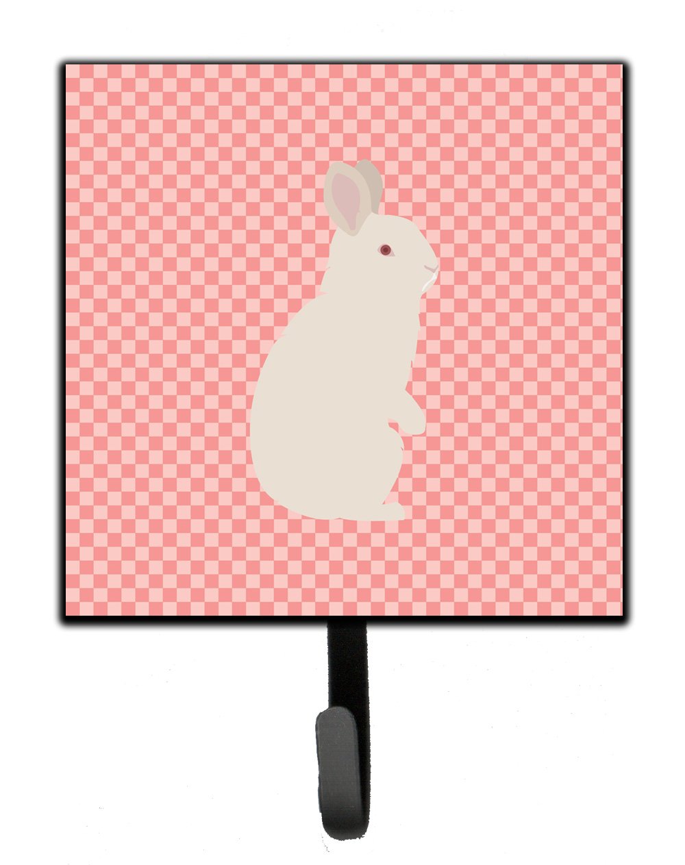 New Zealand White Rabbit Pink Check Leash or Key Holder Wall Hooks, Key Hooks Holder, Coat Rack Wall Mount, Coat Hooks, Hooks for Hanging Keys, Towels, Aprons, Leashes