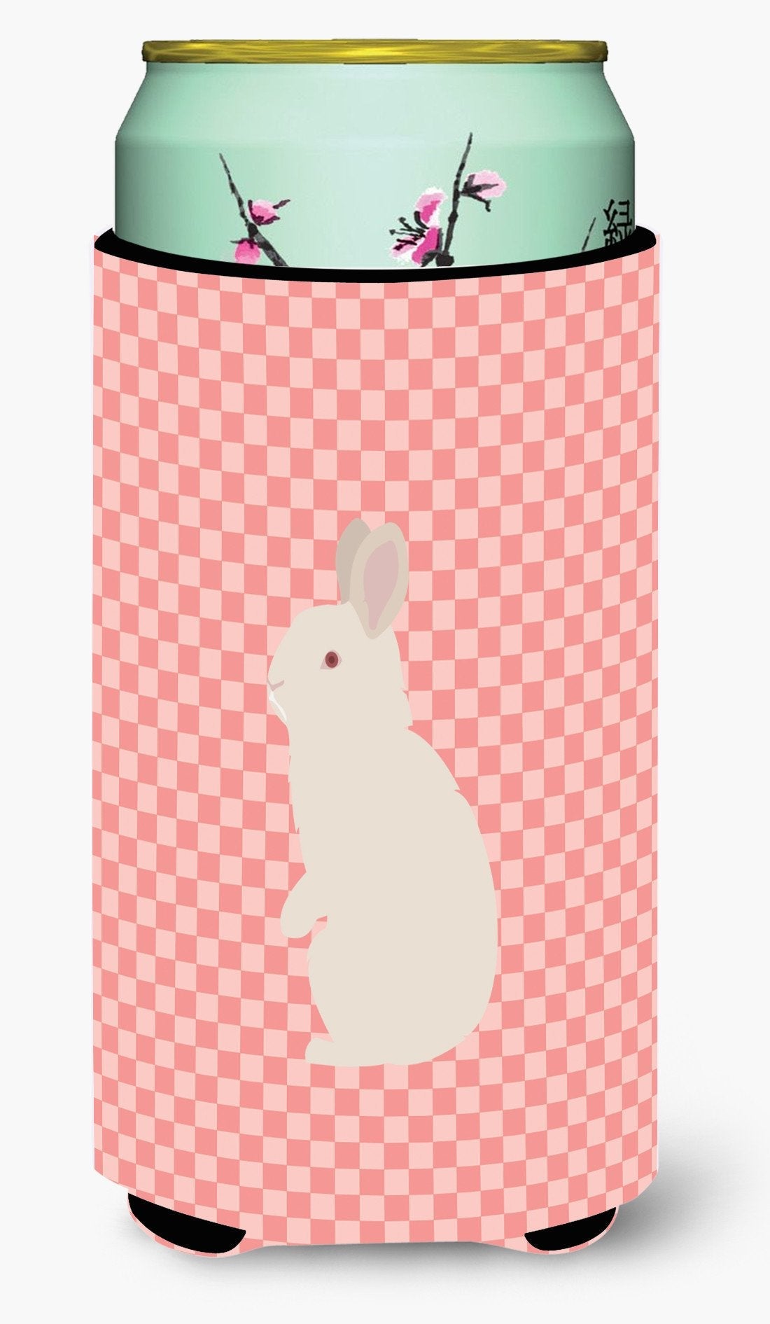 New Zealand White Rabbit Pink Check Tall Boy Hugger Can Cooler Sleeve Machine Washable Drink Collapsible Insulator Beverage Insulated Holder