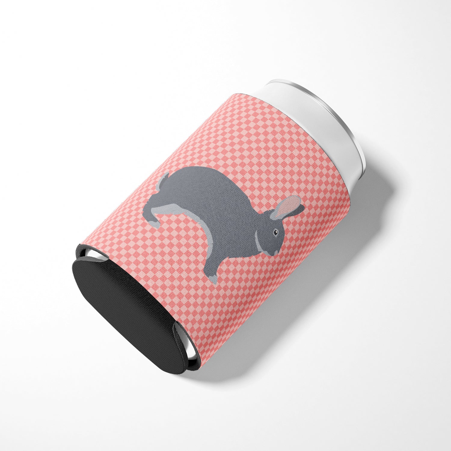 Giant Chinchilla Rabbit Pink Check Can or Bottle Hugger Cooler Sleeve for Standard 12 oz Cans, Insulated Foam Beer & Soda Can Hugger Reusable