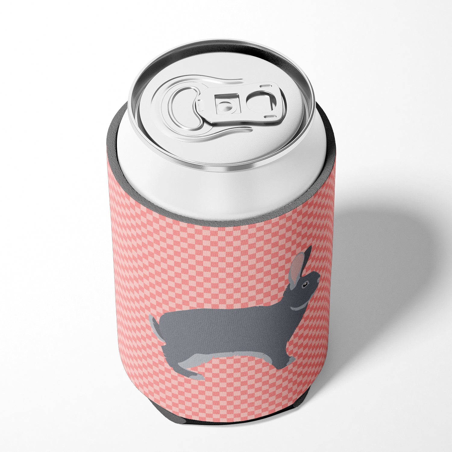 Giant Chinchilla Rabbit Pink Check Can or Bottle Hugger Cooler Sleeve for Standard 12 oz Cans, Insulated Foam Beer & Soda Can Hugger Reusable