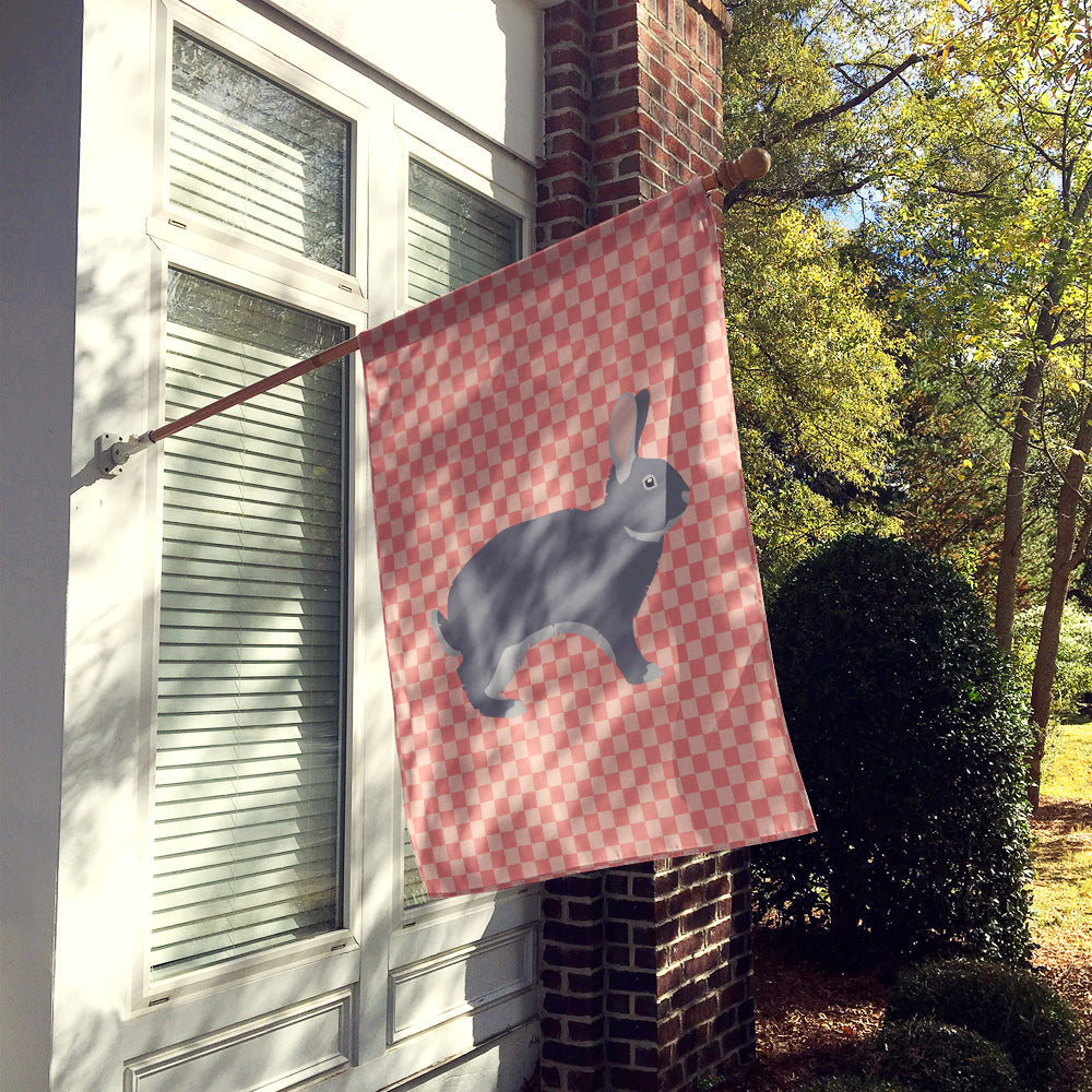 Giant Chinchilla Rabbit Pink Check House Flag 28x40 Porch Sleeve Pole Decorative Outside Yard Banner Artwork Wall Hanging, Polyester