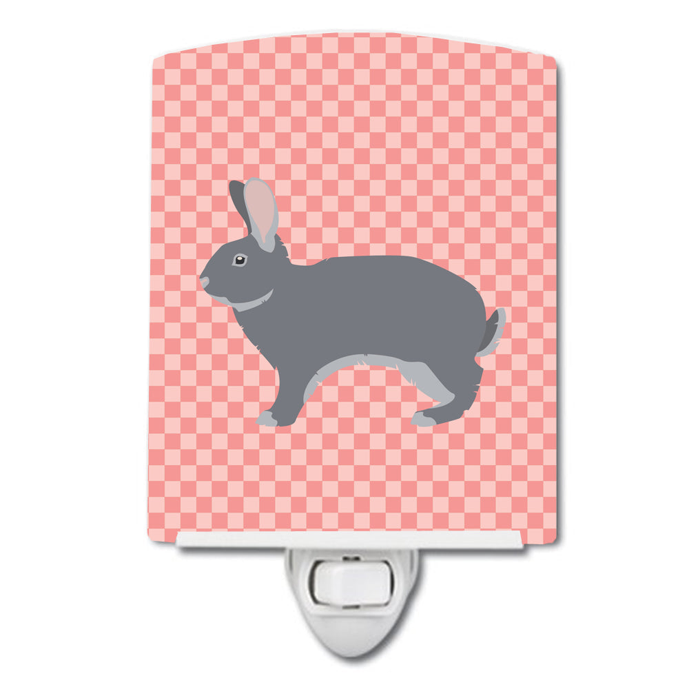 Giant Chinchilla Rabbit Pink Check Ceramic Night Light Compact, UL-Certified, Ideal for Bedroom, Bathroom, Nursery, Hallway, Kitchen, 6x4x3, Multicolor
