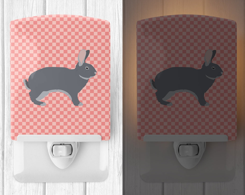 Giant Chinchilla Rabbit Pink Check Ceramic Night Light Compact, UL-Certified, Ideal for Bedroom, Bathroom, Nursery, Hallway, Kitchen, 6x4x3, Multicolor