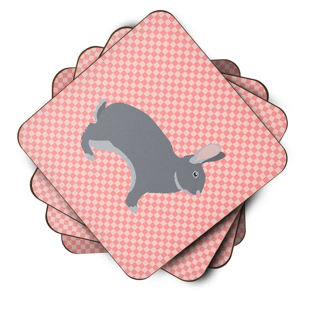 Giant Chinchilla Rabbit Pink Check Foam Coasters Set of 4 Cup Coasters for Indoor Outdoor, Tabletop Protection, Anti Slip, Mouse pad Material