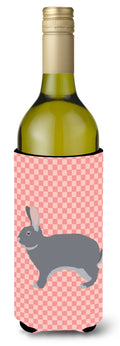 Giant Chinchilla Rabbit Pink Check Wine Bottle Hugger Gift Sleeve for Standard 750 ml Bottles, Insulated Reusable Also Fits Mini Shot & Pint Bottles
