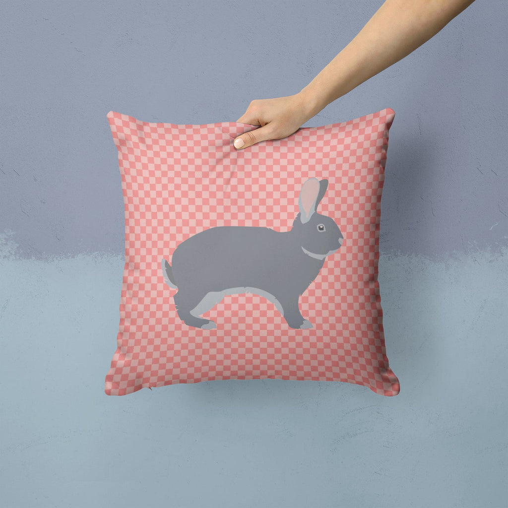 Giant Chinchilla Rabbit Pink Check Decorative Throw Pillow 14x14 Indoor Outdoor Accent Cushion, Fabric Cover with Insert for Sofa, Bed, Porch & Living Room