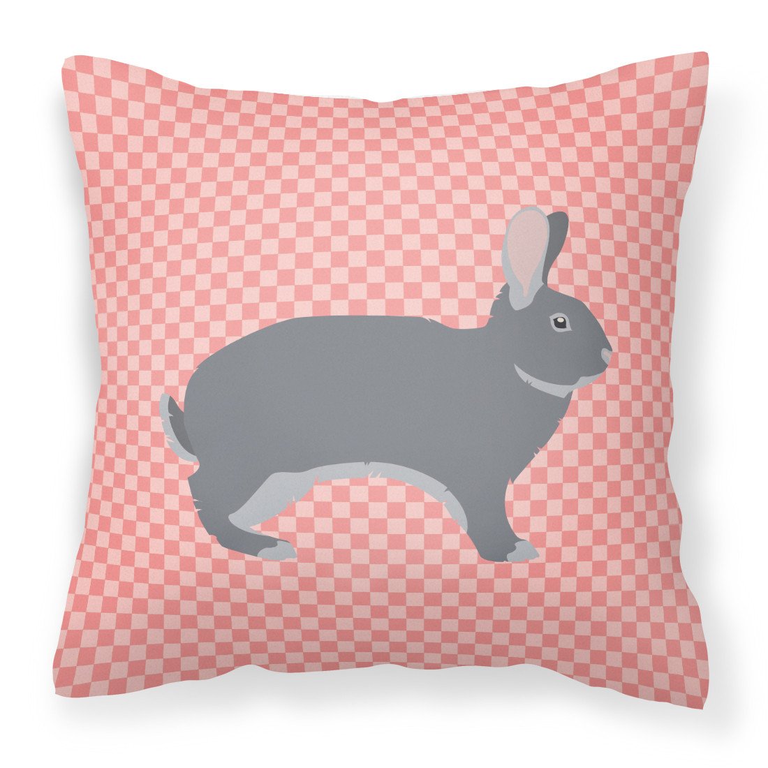 Giant Chinchilla Rabbit Pink Check Decorative Throw Pillow 18x18 Indoor Outdoor Accent Cushion, Fabric Cover with Insert for Sofa, Bed, Porch & Living Room