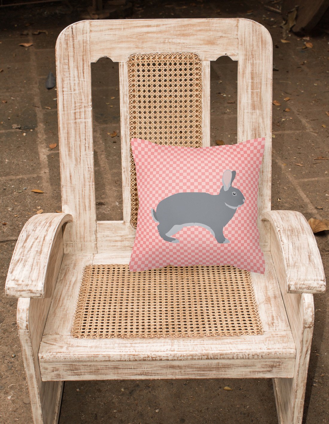 Giant Chinchilla Rabbit Pink Check Decorative Throw Pillow 18x18 Indoor Outdoor Accent Cushion, Fabric Cover with Insert for Sofa, Bed, Porch & Living Room