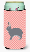 Giant Chinchilla Rabbit Pink Check Tall Boy Hugger Can Cooler Sleeve Machine Washable Drink Collapsible Insulator Beverage Insulated Holder