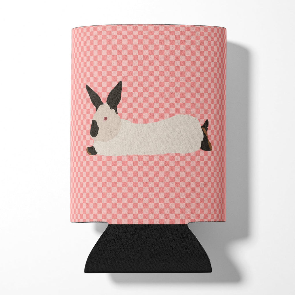 California White Rabbit Pink Check Can or Bottle Hugger Cooler Sleeve for Standard 12 oz Cans, Insulated Foam Beer & Soda Can Hugger Reusable