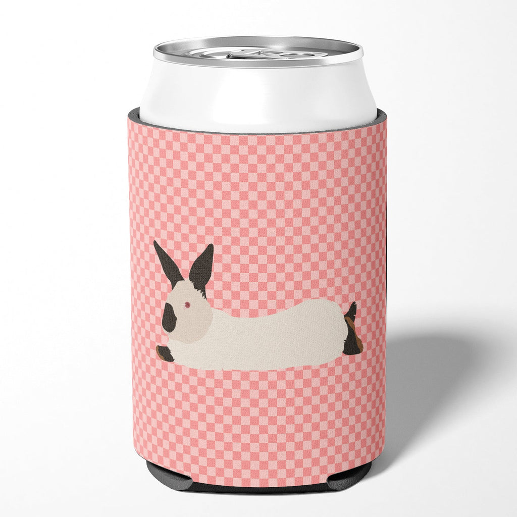 California White Rabbit Pink Check Can or Bottle Hugger Cooler Sleeve for Standard 12 oz Cans, Insulated Foam Beer & Soda Can Hugger Reusable