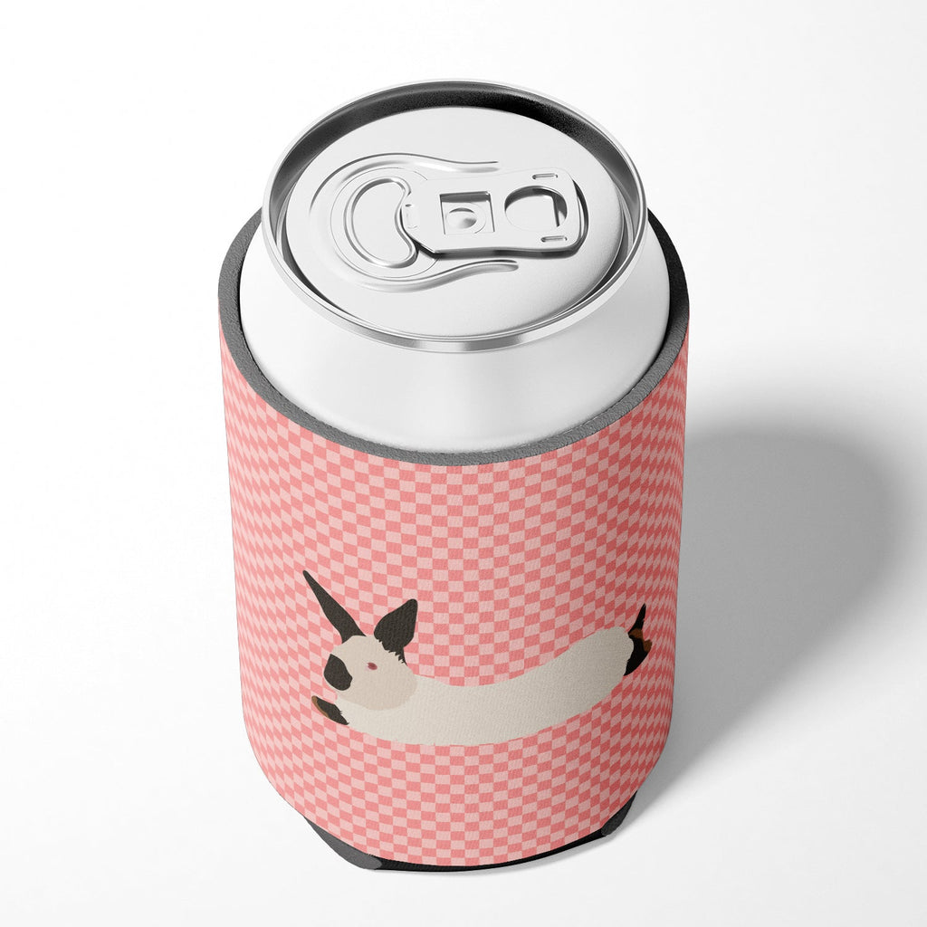 California White Rabbit Pink Check Can or Bottle Hugger Cooler Sleeve for Standard 12 oz Cans, Insulated Foam Beer & Soda Can Hugger Reusable