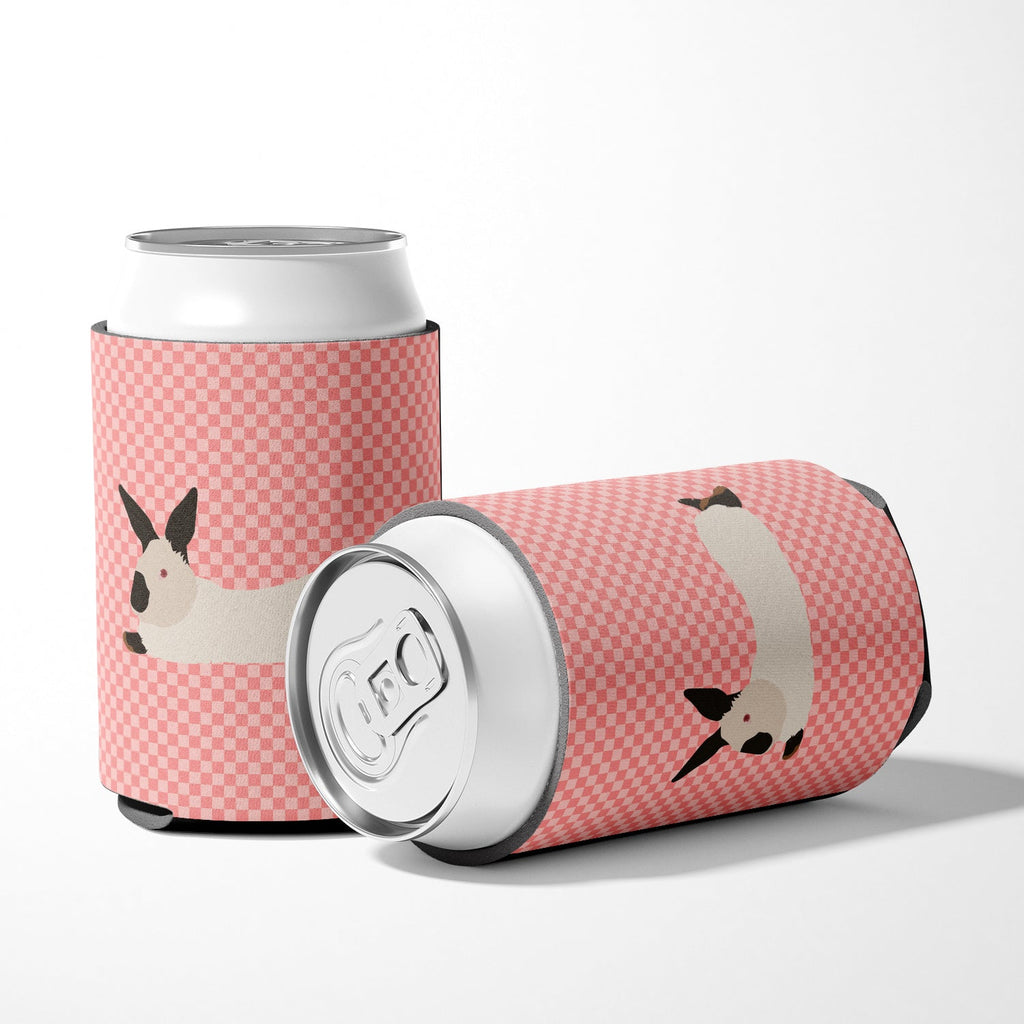 California White Rabbit Pink Check Can or Bottle Hugger Cooler Sleeve for Standard 12 oz Cans, Insulated Foam Beer & Soda Can Hugger Reusable