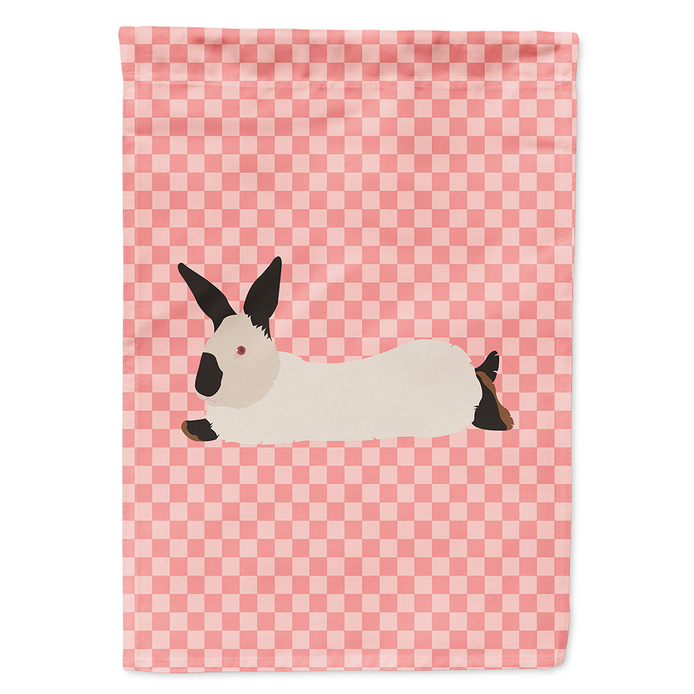 California White Rabbit Pink Check House Flag 28x40 Porch Sleeve Pole Decorative Outside Yard Banner Artwork Wall Hanging, Polyester