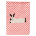 California White Rabbit Pink Check House Flag 28x40 Porch Sleeve Pole Decorative Outside Yard Banner Artwork Wall Hanging, Polyester