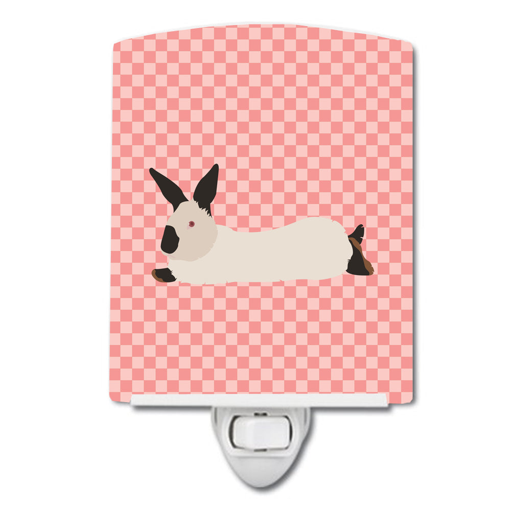 California White Rabbit Pink Check Ceramic Night Light Compact, UL-Certified, Ideal for Bedroom, Bathroom, Nursery, Hallway, Kitchen, 6x4x3, Multicolor