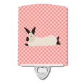 California White Rabbit Pink Check Ceramic Night Light Compact, UL-Certified, Ideal for Bedroom, Bathroom, Nursery, Hallway, Kitchen, 6x4x3, Multicolor