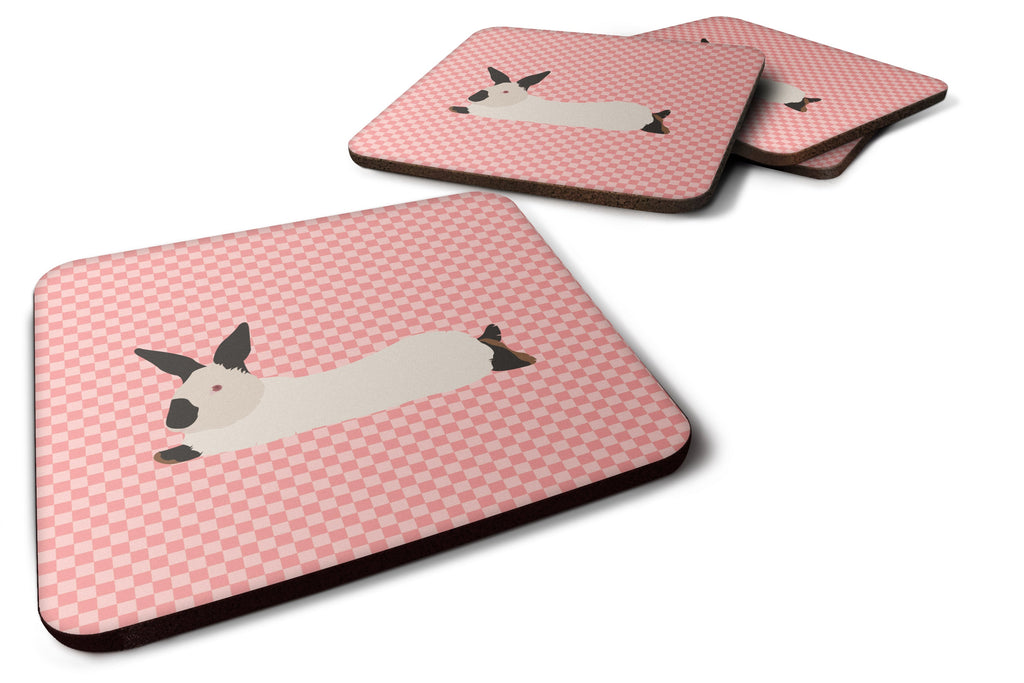 California White Rabbit Pink Check Foam Coasters Set of 4 Cup Coasters for Indoor Outdoor, Tabletop Protection, Anti Slip, Mouse pad Material