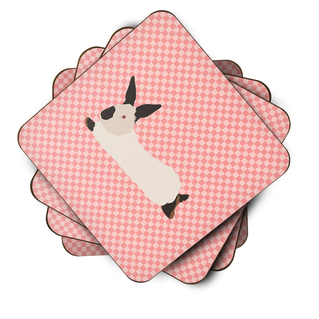 California White Rabbit Pink Check Foam Coasters Set of 4 Cup Coasters for Indoor Outdoor, Tabletop Protection, Anti Slip, Mouse pad Material