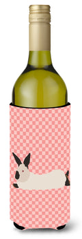 California White Rabbit Pink Check Wine Bottle Hugger Gift Sleeve for Standard 750 ml Bottles, Insulated Reusable Also Fits Mini Shot & Pint Bottles