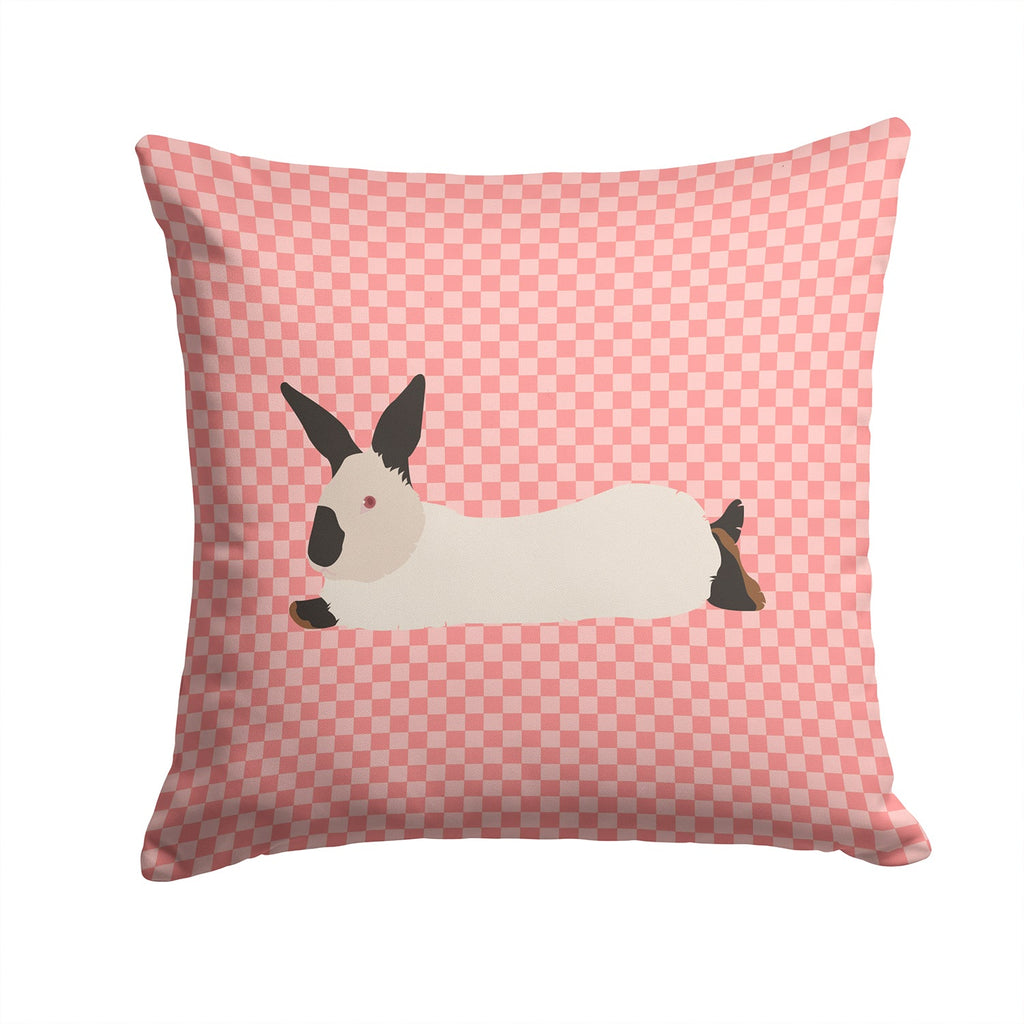 California White Rabbit Pink Check Decorative Throw Pillow 14x14 Indoor Outdoor Accent Cushion, Fabric Cover with Insert for Sofa, Bed, Porch & Living Room