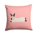 California White Rabbit Pink Check Decorative Throw Pillow 14x14 Indoor Outdoor Accent Cushion, Fabric Cover with Insert for Sofa, Bed, Porch & Living Room