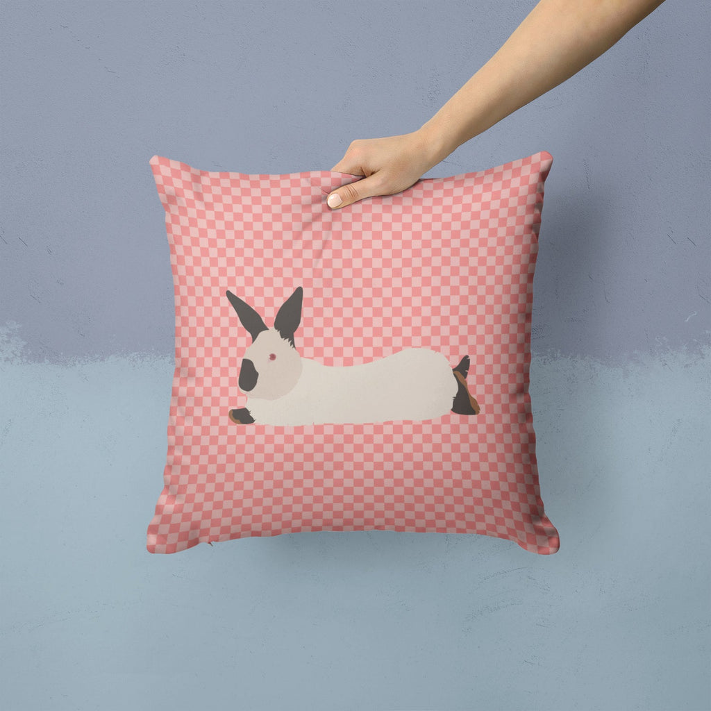 California White Rabbit Pink Check Decorative Throw Pillow 14x14 Indoor Outdoor Accent Cushion, Fabric Cover with Insert for Sofa, Bed, Porch & Living Room