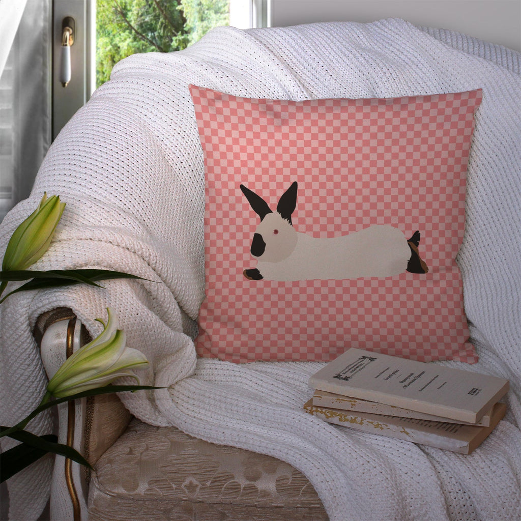 California White Rabbit Pink Check Decorative Throw Pillow 14x14 Indoor Outdoor Accent Cushion, Fabric Cover with Insert for Sofa, Bed, Porch & Living Room