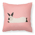 California White Rabbit Pink Check Decorative Throw Pillow 18x18 Indoor Outdoor Accent Cushion, Fabric Cover with Insert for Sofa, Bed, Porch & Living Room