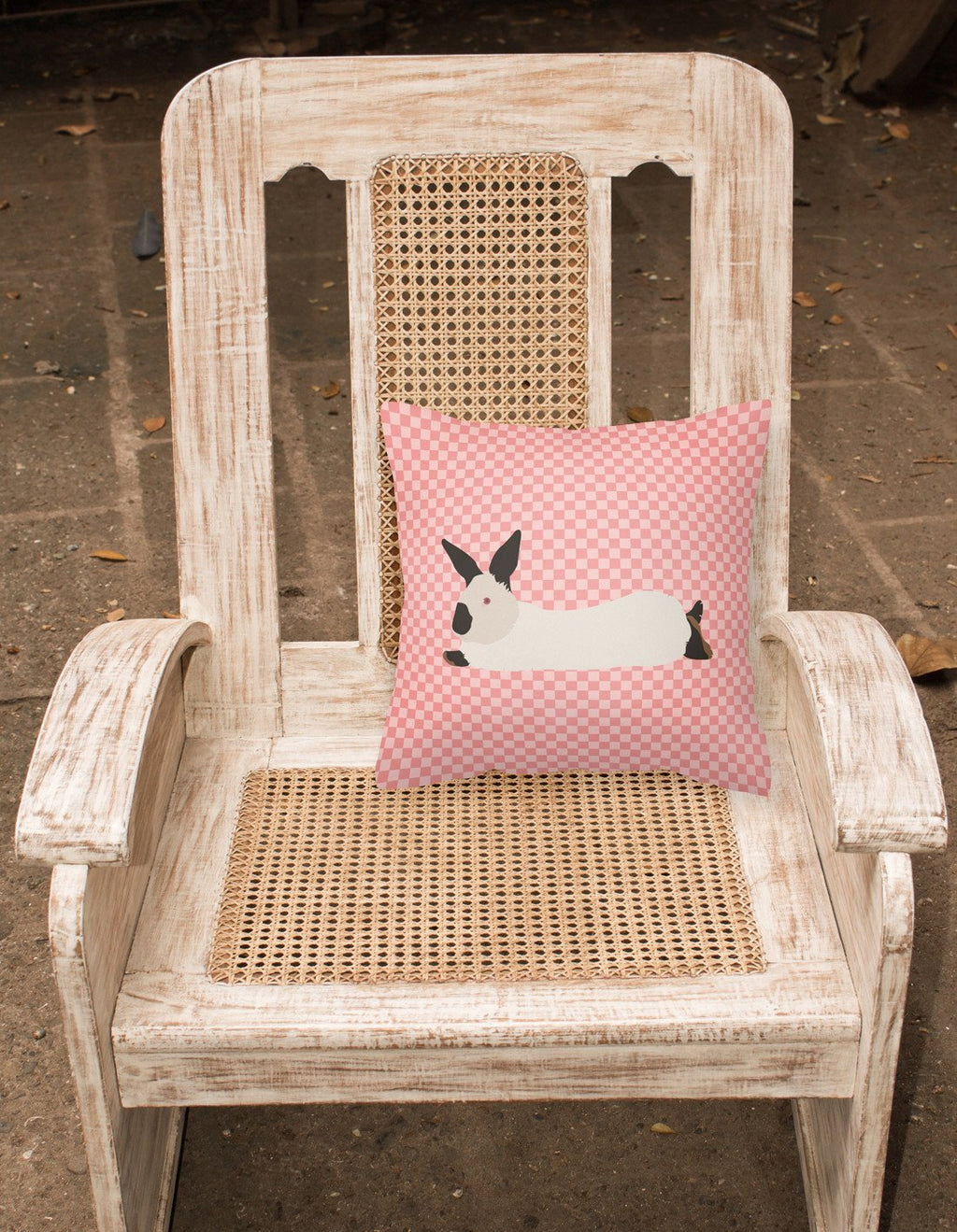 California White Rabbit Pink Check Decorative Throw Pillow 18x18 Indoor Outdoor Accent Cushion, Fabric Cover with Insert for Sofa, Bed, Porch & Living Room