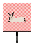 California White Rabbit Pink Check Leash or Key Holder Wall Hooks, Key Hooks Holder, Coat Rack Wall Mount, Coat Hooks, Hooks for Hanging Keys, Towels, Aprons, Leashes
