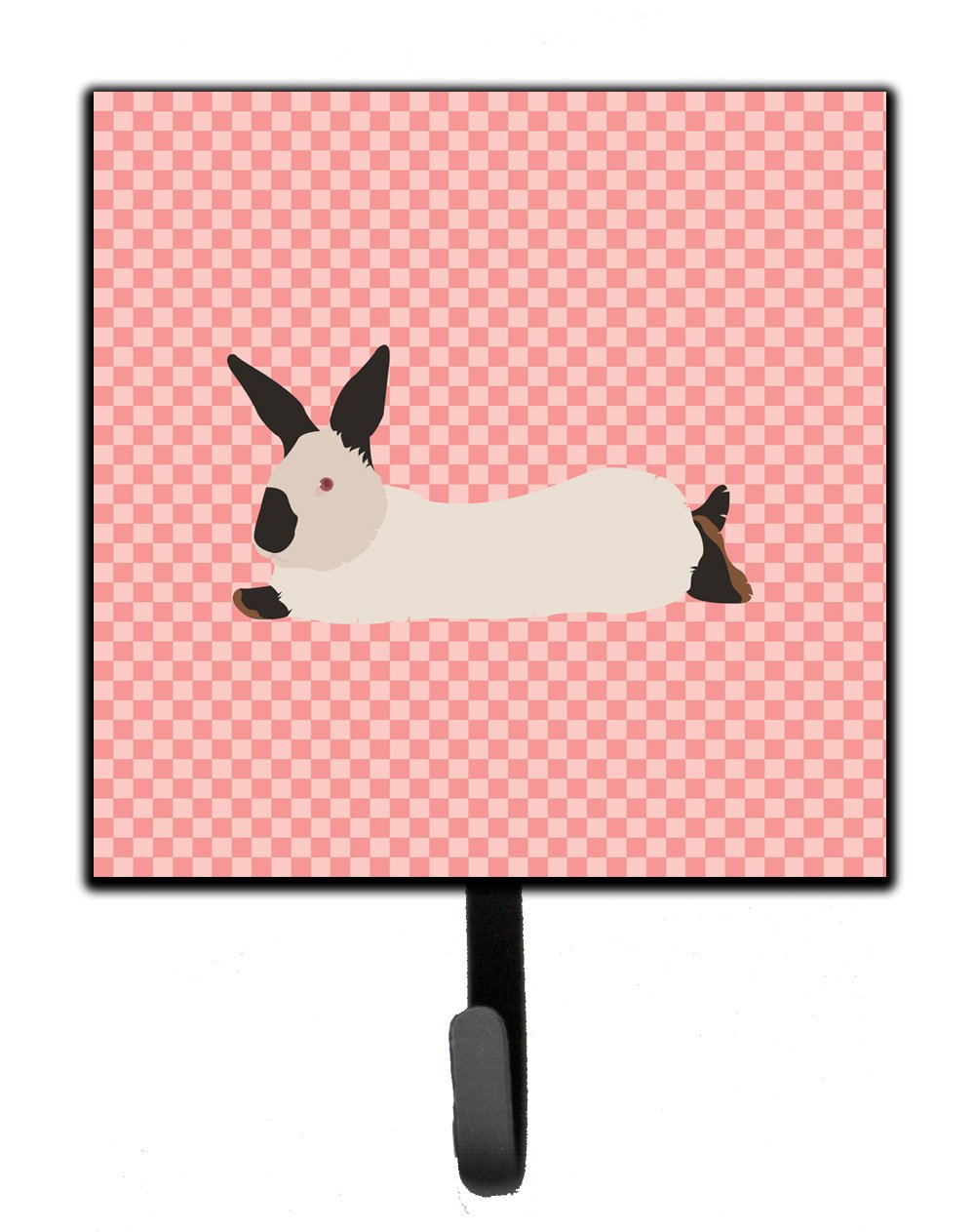California White Rabbit Pink Check Leash or Key Holder Wall Hooks, Key Hooks Holder, Coat Rack Wall Mount, Coat Hooks, Hooks for Hanging Keys, Towels, Aprons, Leashes
