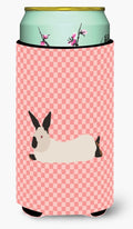 California White Rabbit Pink Check Tall Boy Hugger Can Cooler Sleeve Machine Washable Drink Collapsible Insulator Beverage Insulated Holder