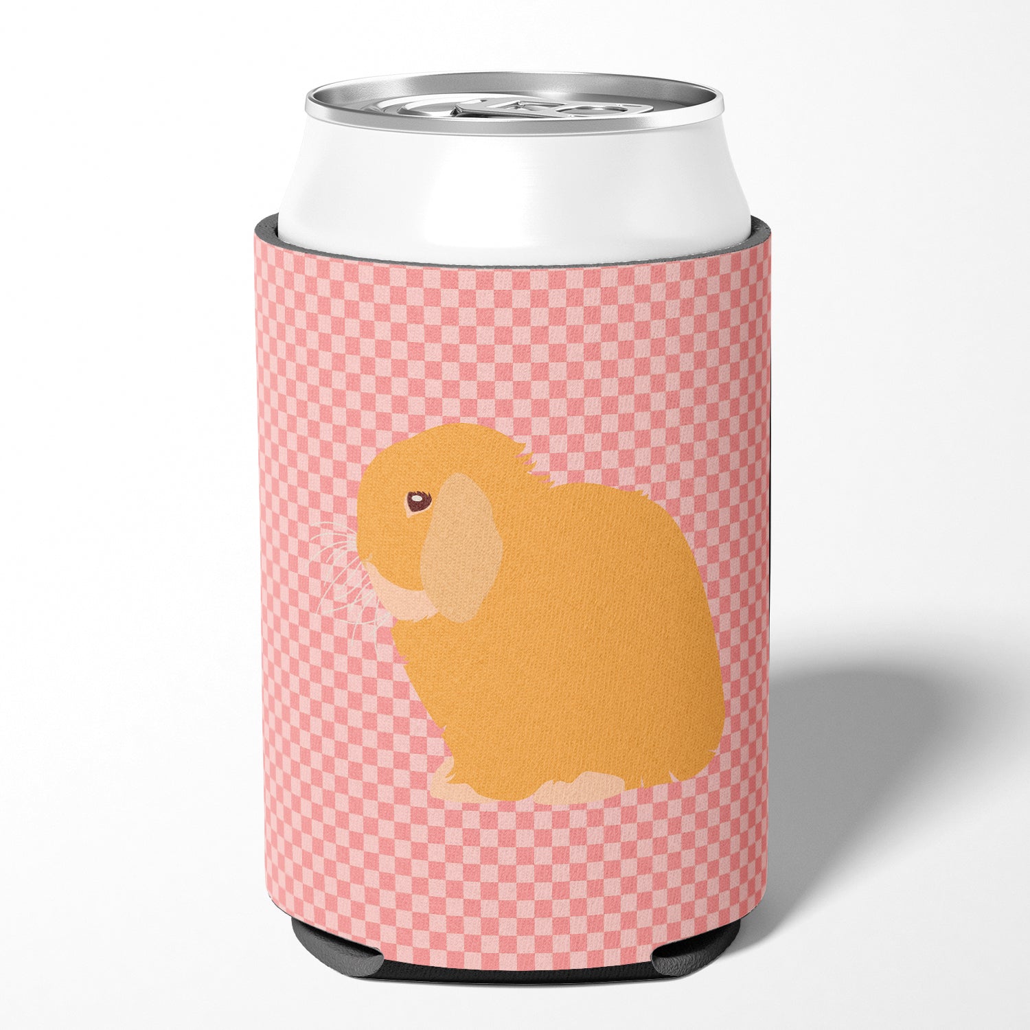 Holland Lop Rabbit Pink Check Can or Bottle Hugger Cooler Sleeve for Standard 12 oz Cans, Insulated Foam Beer & Soda Can Hugger Reusable