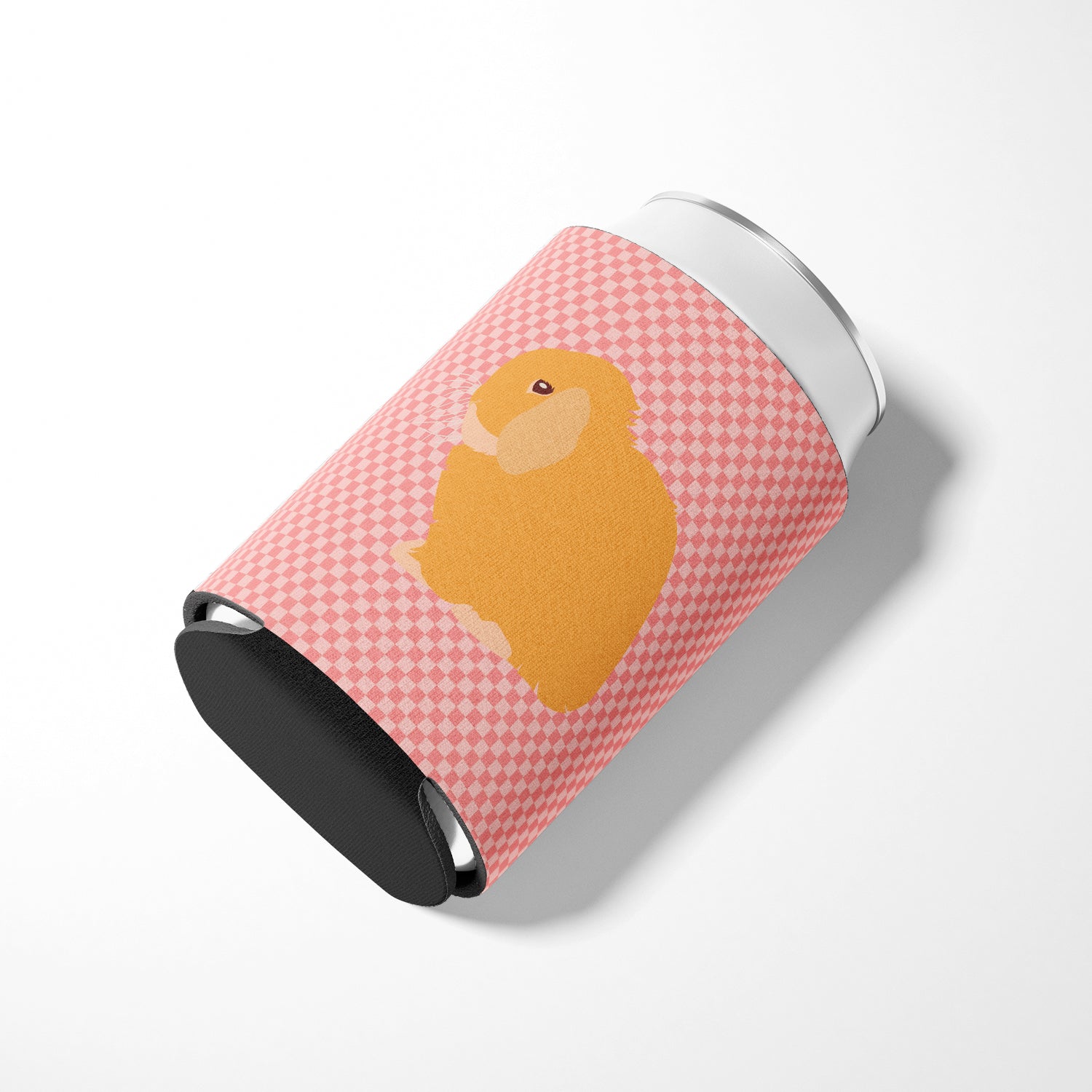 Holland Lop Rabbit Pink Check Can or Bottle Hugger Cooler Sleeve for Standard 12 oz Cans, Insulated Foam Beer & Soda Can Hugger Reusable