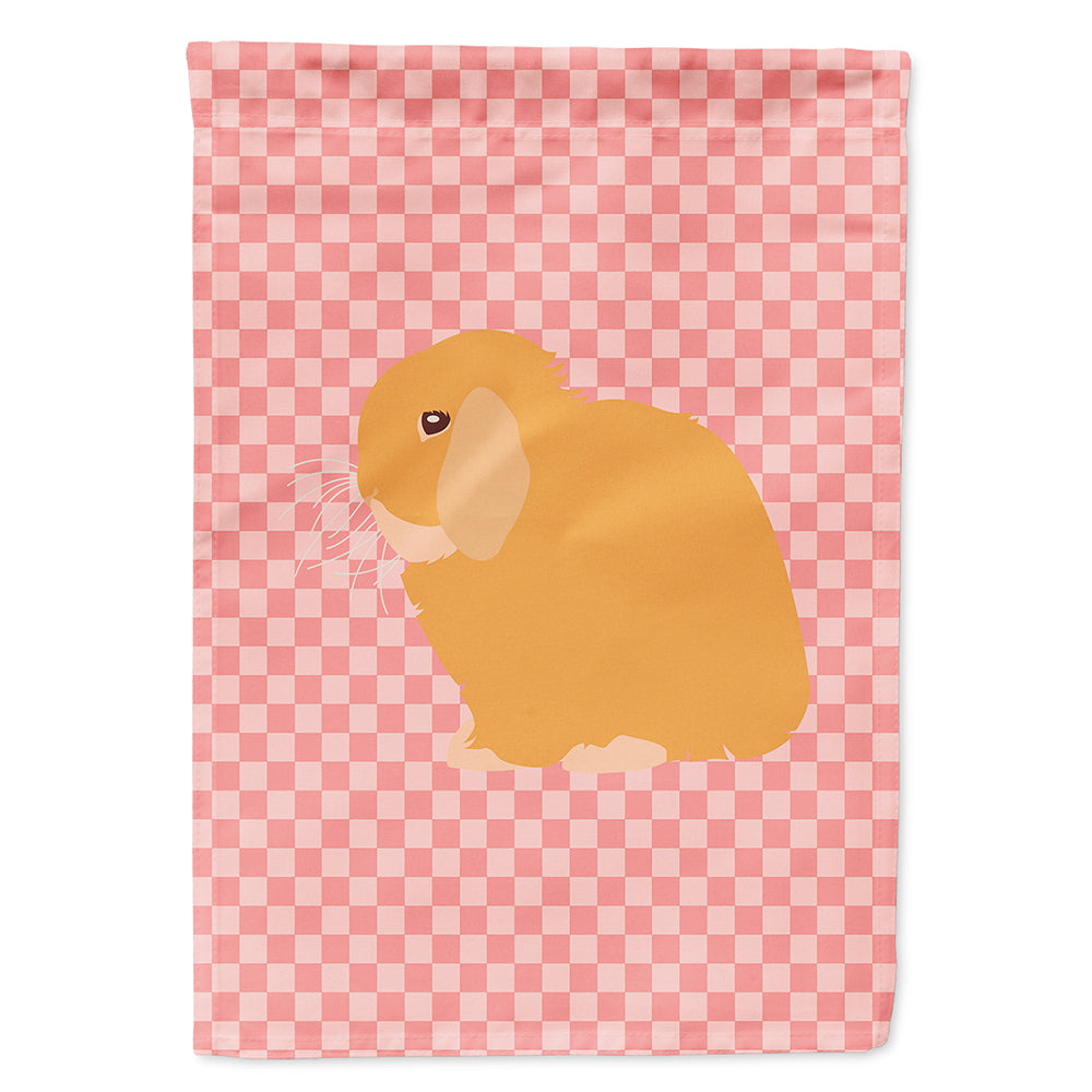 Holland Lop Rabbit Pink Check House Flag 28x40 Porch Sleeve Pole Decorative Outside Yard Banner Artwork Wall Hanging, Polyester