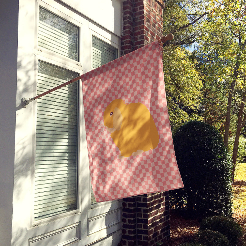 Holland Lop Rabbit Pink Check House Flag 28x40 Porch Sleeve Pole Decorative Outside Yard Banner Artwork Wall Hanging, Polyester