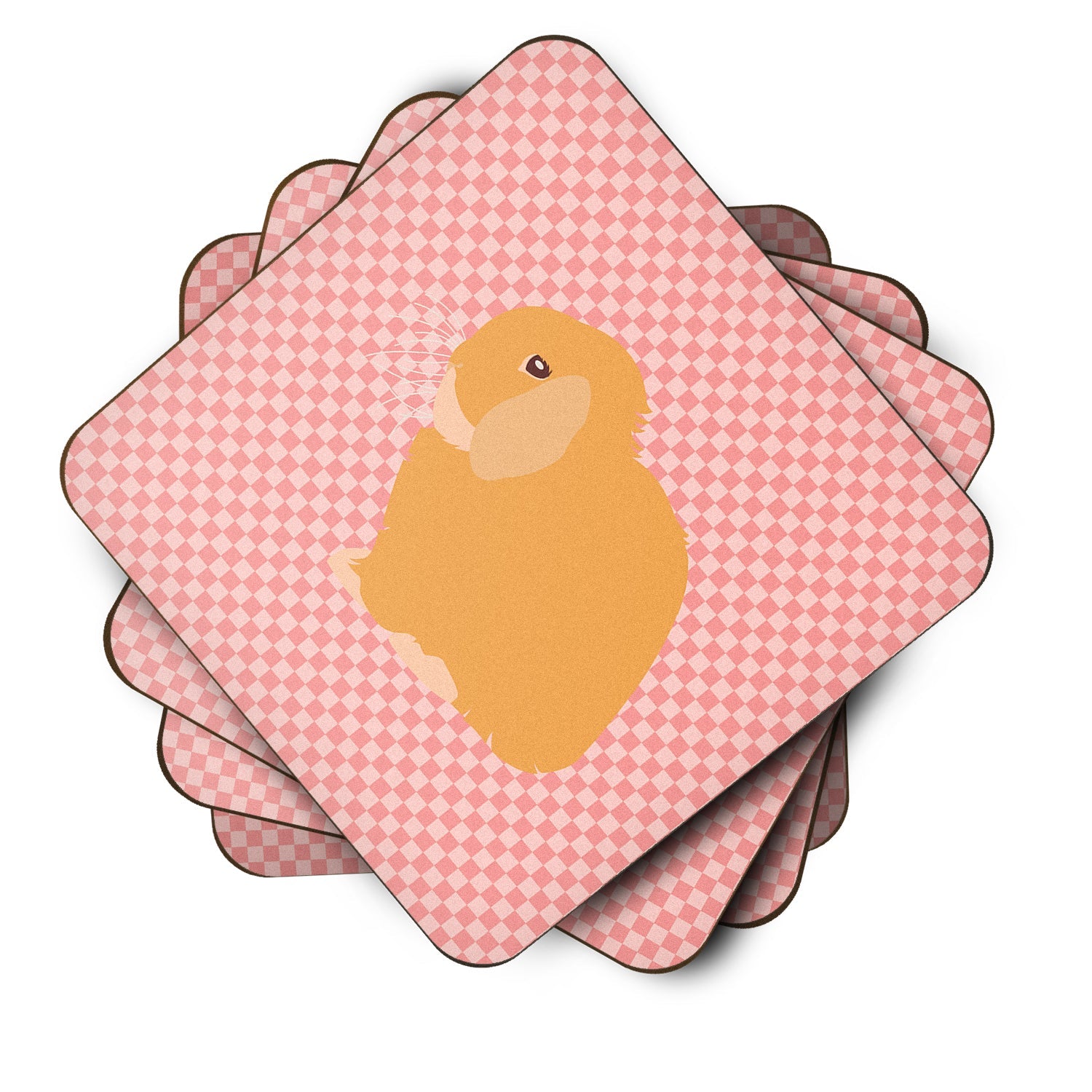 Holland Lop Rabbit Pink Check Foam Coasters Set of 4 Cup Coasters for Indoor Outdoor, Tabletop Protection, Anti Slip, Mouse pad Material